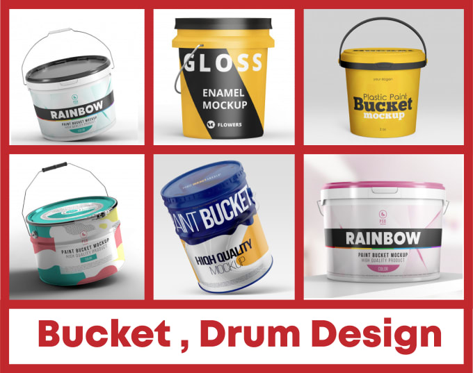 Bestseller - design paint bucket, drum sticker packaging, 3d mockups