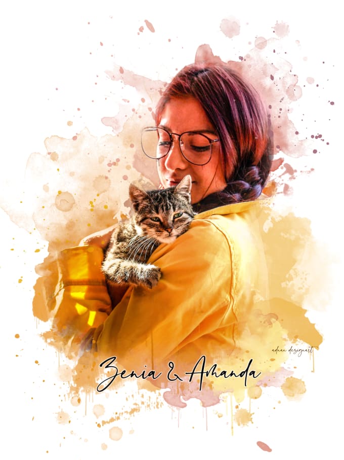 Gig Preview - Watercolor realistic stylish portrait create illustration your and your pet