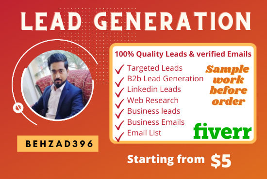 Gig Preview - Generate high quality b2b leads, business leads