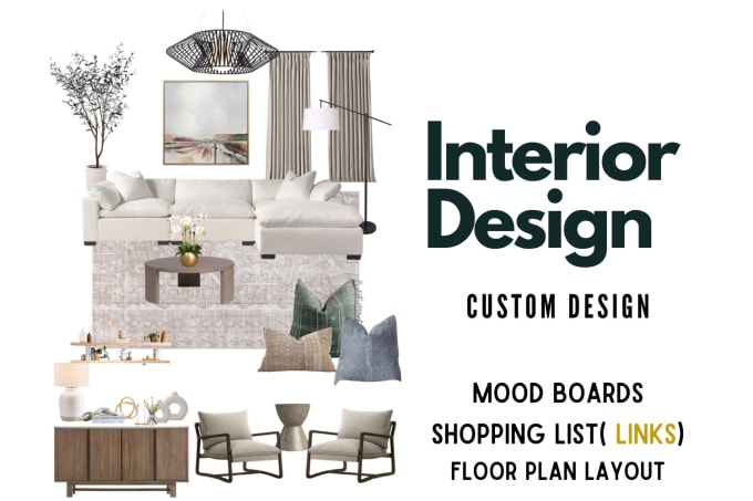 Gig Preview - Design your living room,make a mood board and shopping list