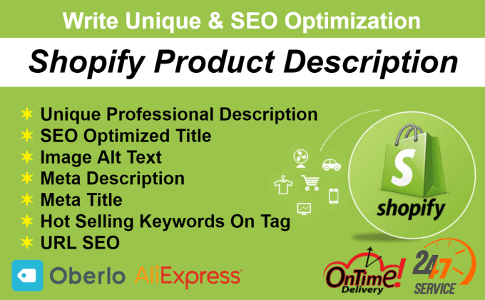 Gig Preview - Write profitable shopify product description, product listing with SEO