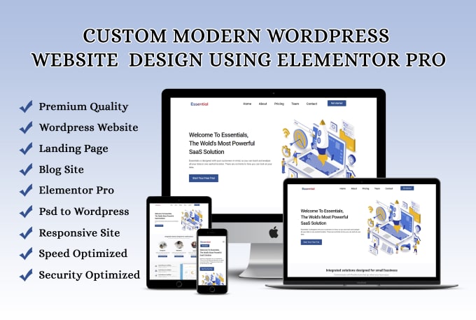 Gig Preview - Create modern wordpress website, landing page using elementor pro