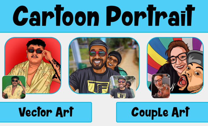 Gig Preview - Draw vector portrait, cartoon couple ,african american  6 hrs