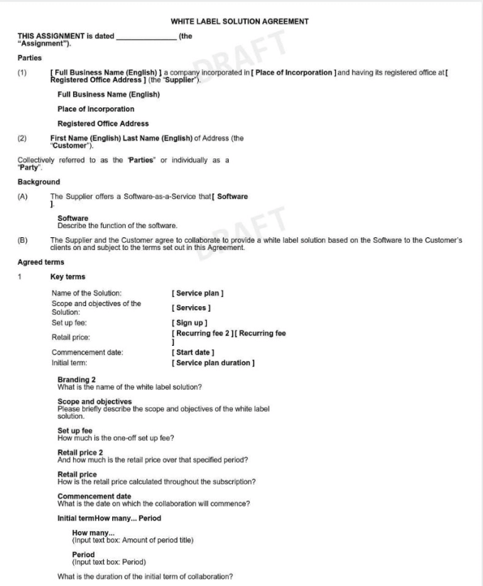 Gig Preview - Draft your white label solution agreement