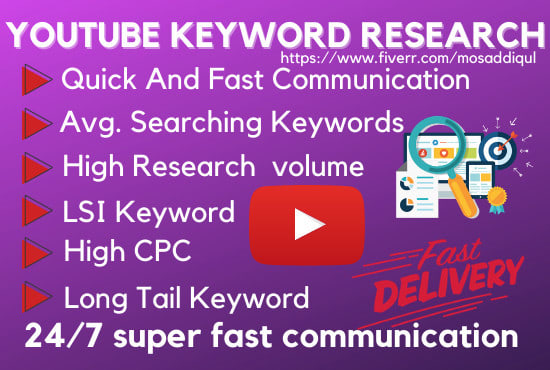 Gig Preview - Do best youtube keyword research within one, two or three hours