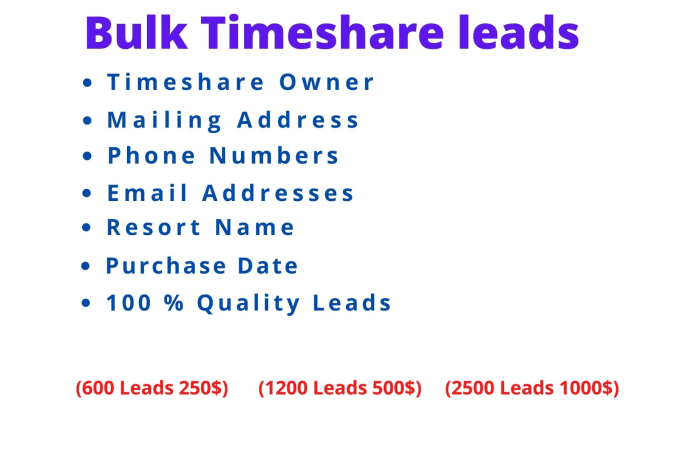 Gig Preview - Provide bulk timeshare leads