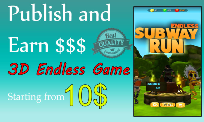 Gig Preview - Publish money making subway runner 3d endless earning android game to playstore