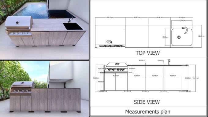 Gig Preview - Design your 3d outdoor kitchen with measurements plan and appliances, backyard