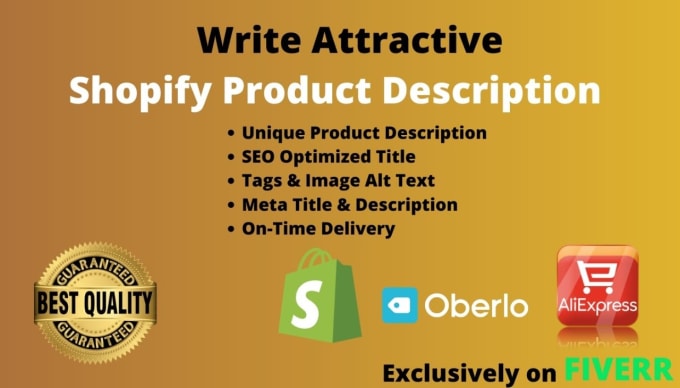 Gig Preview - Do shopify SEO and stunning  product descriptions