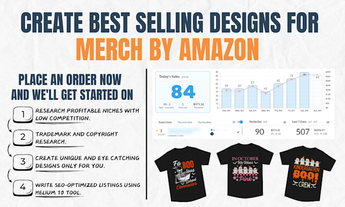 Gig Preview - Create best selling graphic designs for merch by amazon listing optimization