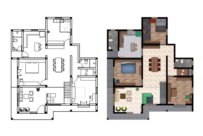 Gig Preview - Render 2d interior floor plan and elevations in photoshop