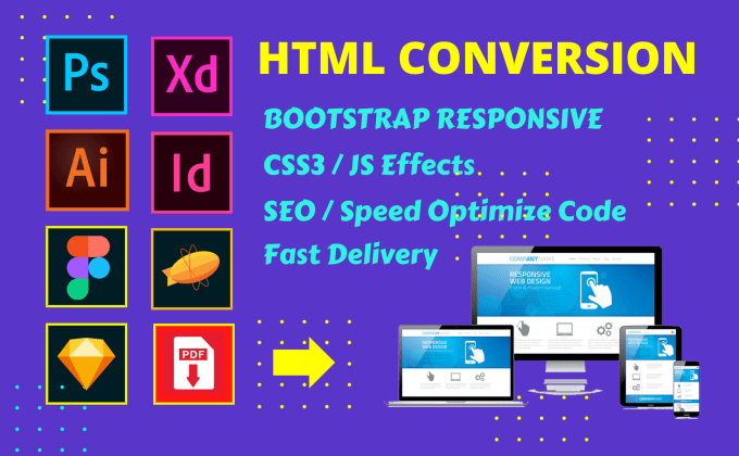 Gig Preview - Convert figma, to HTML, CSS, sass, tailwind CSS,  zurb foundation, bootstrap js