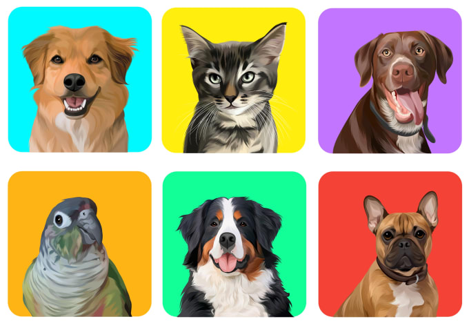 Gig Preview - Draw illustration dog,cat,or any pet into cartoon vector