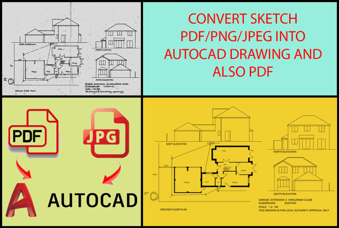 Gig Preview - Convert sketch scanned pdf jpg png to autocad drawing