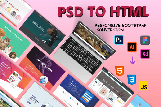 Gig Preview - Convert figma PSD sketch to html with pure CSS js responsive