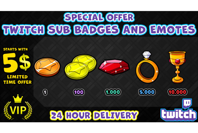 Gig Preview - Design twitch bit badges, bit subs, twitch bits sub badges