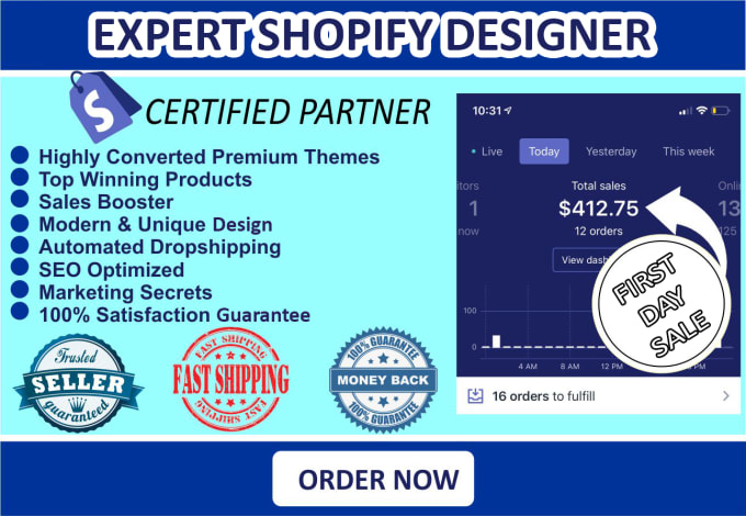 Gig Preview - Create a professional shopify dropshipping store or website