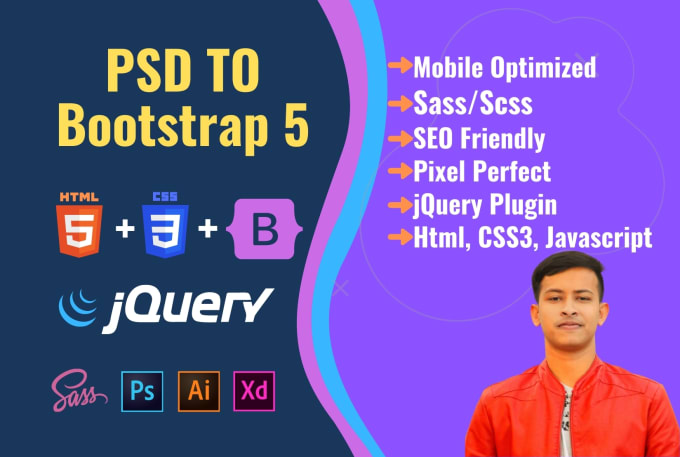 Gig Preview - Convert PSD to bootstrap 5 responsive website