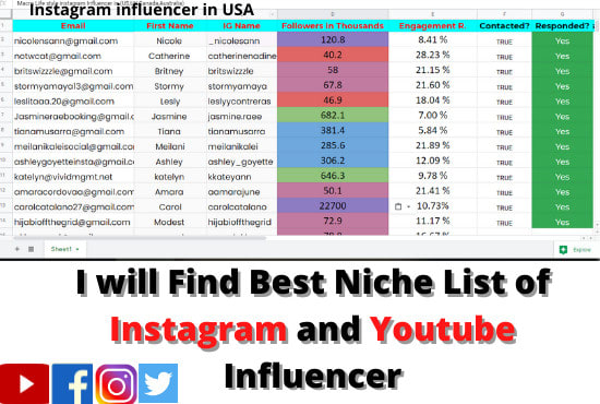 Gig Preview - Build instagram influencer, tiktok influencer email list and contact list