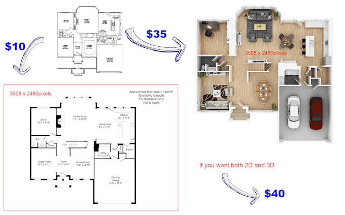 Gig Preview - Create 2d,3d floor plan quick and beautiful