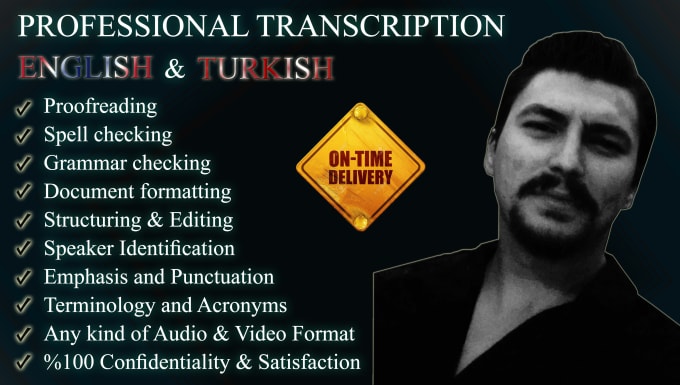 Gig Preview - Do english and turkish audio and video transcription