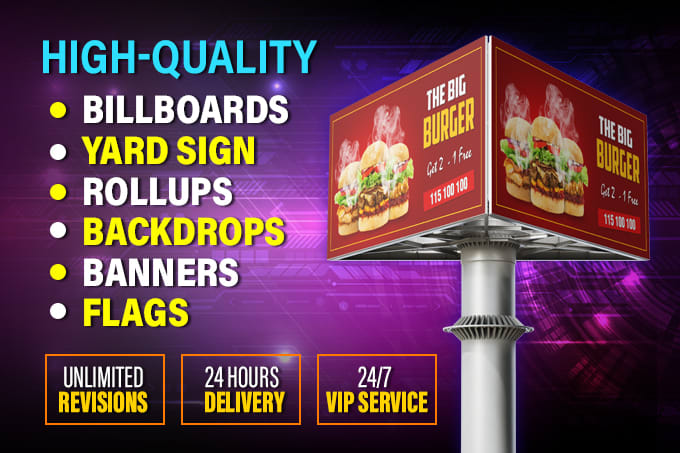 Gig Preview - Signage design, billboard, yard sign, rollups, flags, backdrop for your business