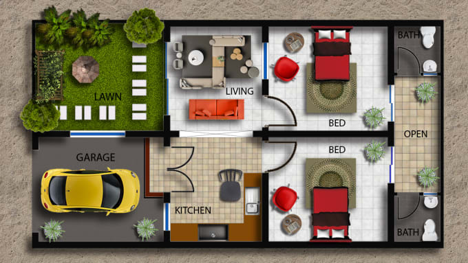 Gig Preview - Render 2d plans elevation and section in photoshop