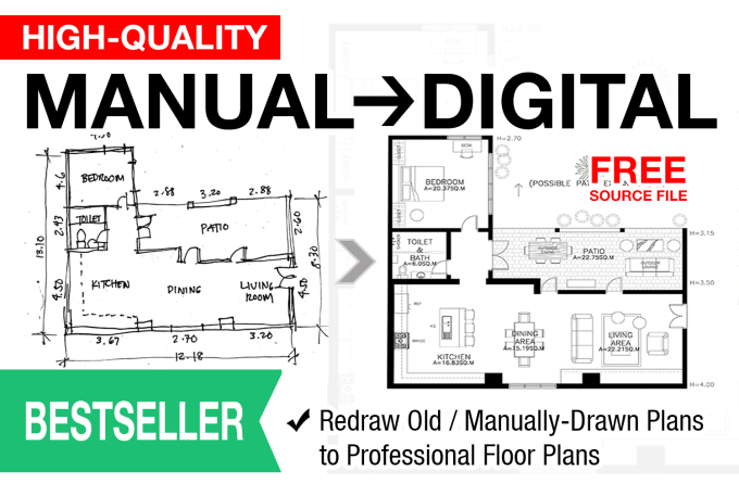 Gig Preview - Redraw manually drawn plans into professional 2d floor plans