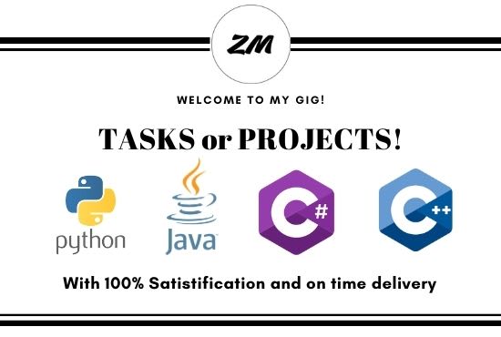 Gig Preview - Code programming tasks and projects in cpp, c sharp, java and python