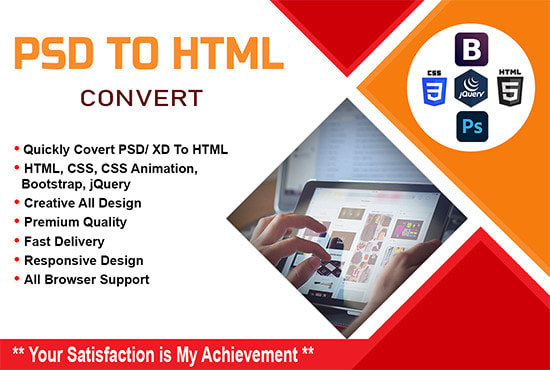 Gig Preview - Convert PSD to HTML with responsive by bootstrap