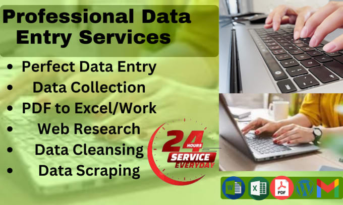 Gig Preview - Do fastest data entry typing work, copy paste, excel data entry and pdf to excel