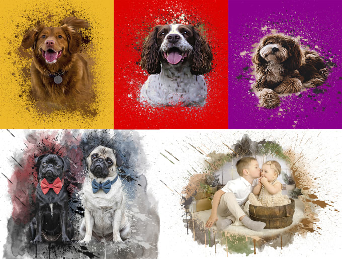 Gig Preview - Do custom watercolor pet portrait dog cat family portrait