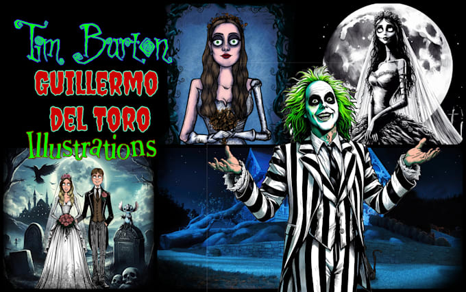 Bestseller - do a unique illustration in tim burton inspired gothic style