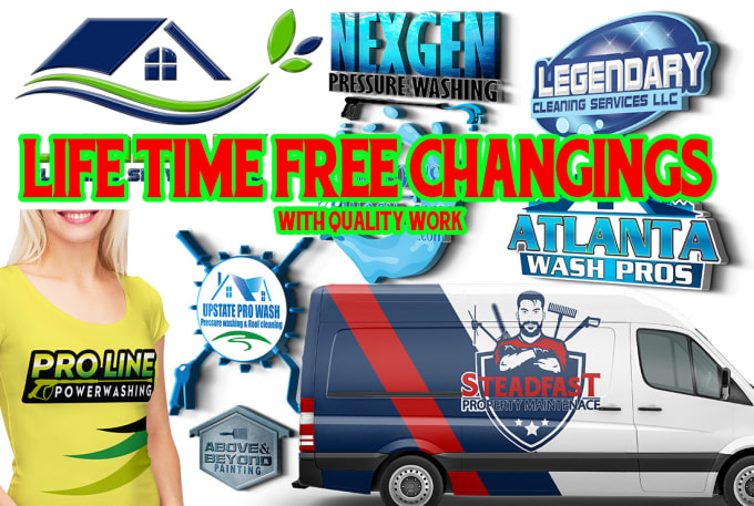 Gig Preview - Create modern pressure washing and cleaning services logo design