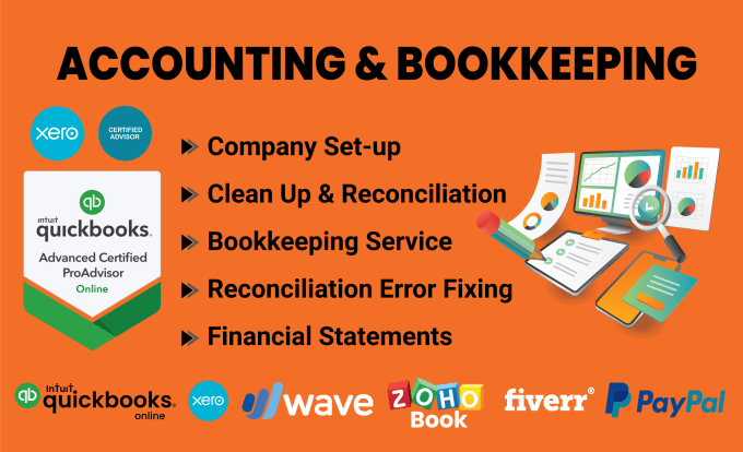 Gig Preview - Do accounting and bookkeeping using quickbooks xero wave and zoho etc