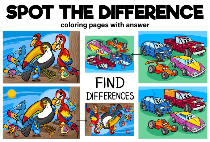 Gig Preview - Design spot the difference coloring book interior for amazon KDP