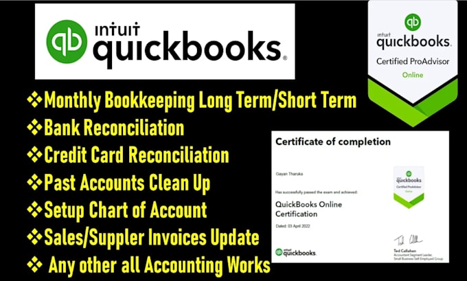 Gig Preview - Do quickbooks monthly bookkeeping service