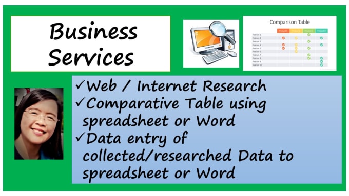 Gig Preview - Do internet research, data entry, comparative tables of data