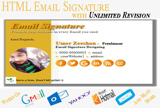 Gig Preview - Make clickable html email signature for gmail ,outlook, etc