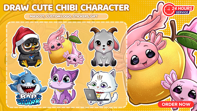 Gig Preview - Draw cute chibi character, cartoon animal illustration art or stickers