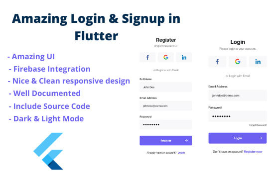 Gig Preview - Provide developed signup and login for flutter app