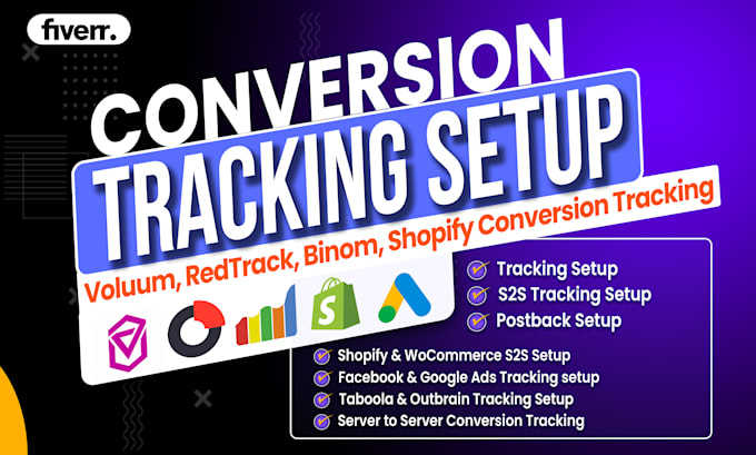 Gig Preview - Setup voluum, redtrack, binom, and shopify conversion tracking