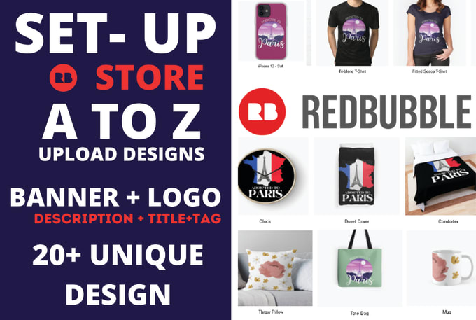 Gig Preview - Do design and setup redbubble store and add 300 products