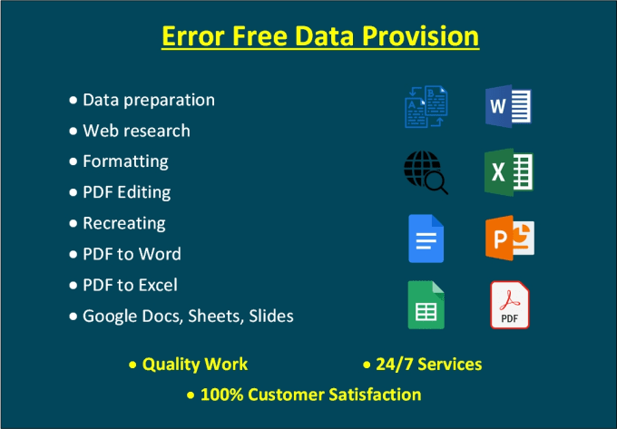 Gig Preview - Do data prepration, pdf to word, excel, ppt and csv format