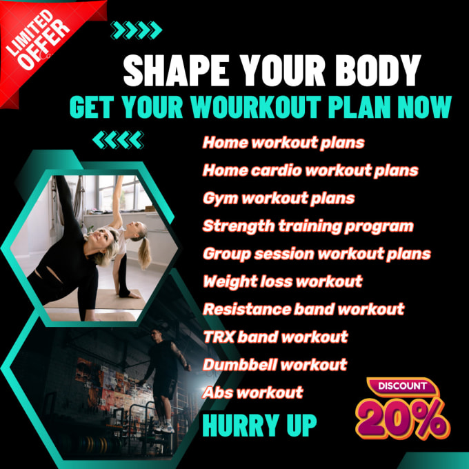 Gig Preview - Create home and gym workout plans with or without equipment