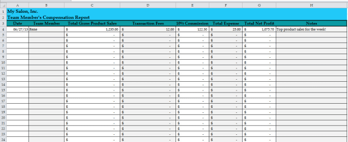 Create a hair salon based employee compensation spreadsheet by Hstalling