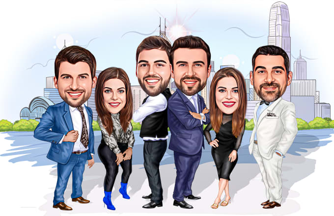 Gig Preview - Draw cartoon caricature for office, business, group, family