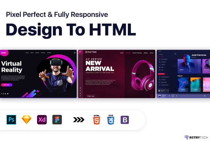 Gig Preview - Convert xd to html, sketch to html, psd to html responsive bootstrap 4