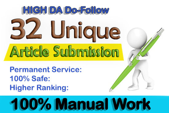 Gig Preview - Do 32 unique article submission in SEO backlinks on top sharing sites