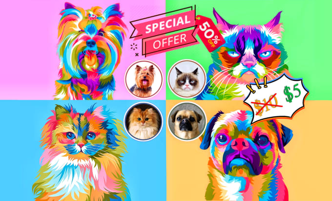 Gig Preview - Draw your cat dog or your pet into vector pop art portrait